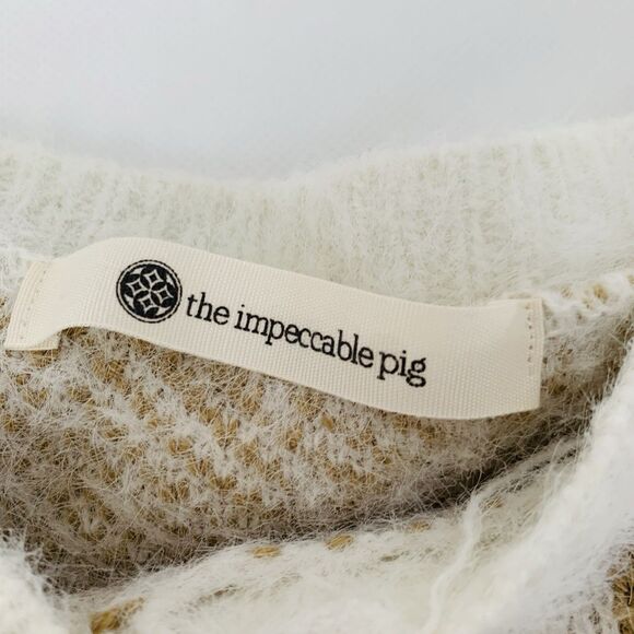 The Impeccable Pig Sweater Women S/M White Cheetah Print Eyelash Knit Preppy - Picture 3 of 7